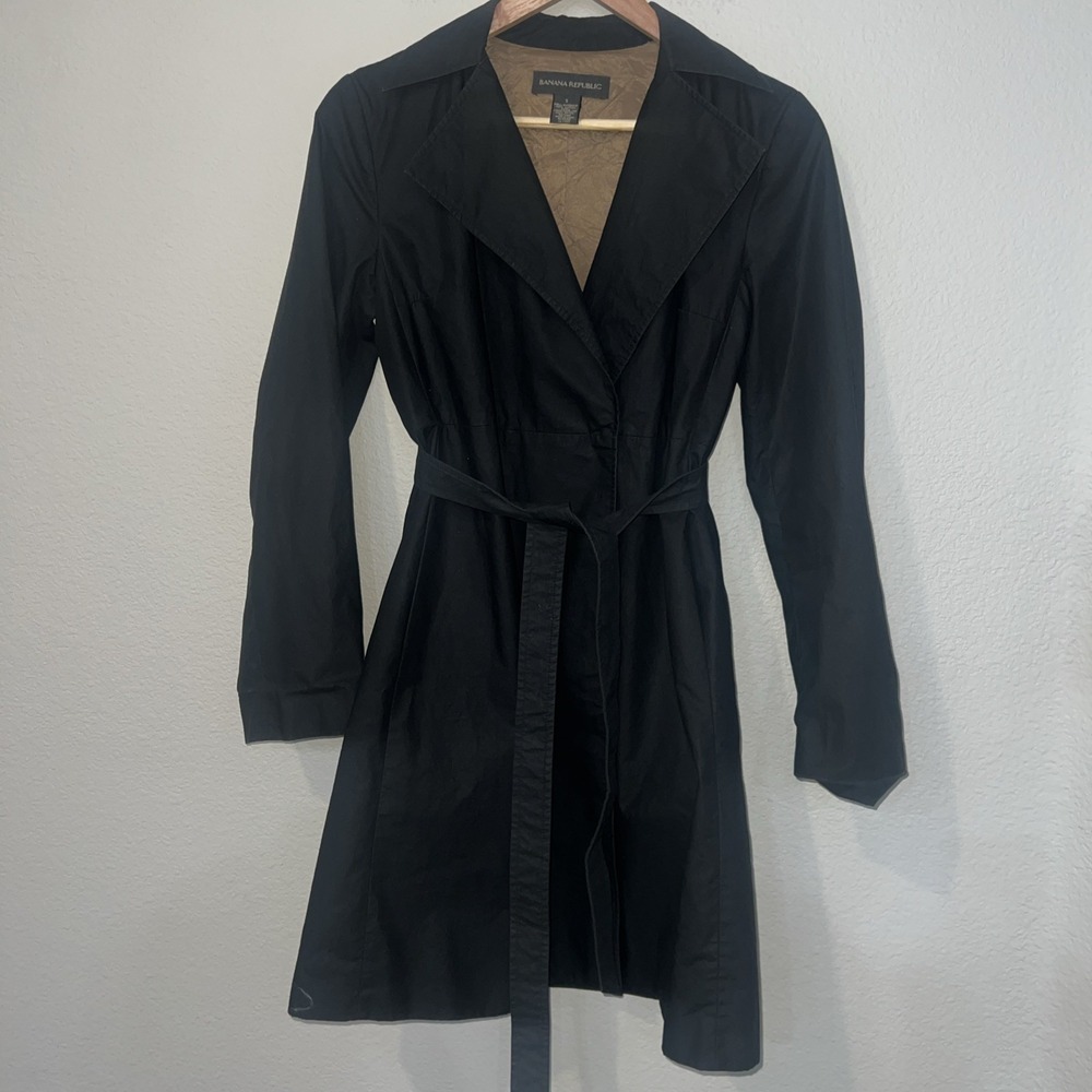 Banana Republic Trench Dress BLACK Style #130510-00 Classic Modern Cotton SMALL